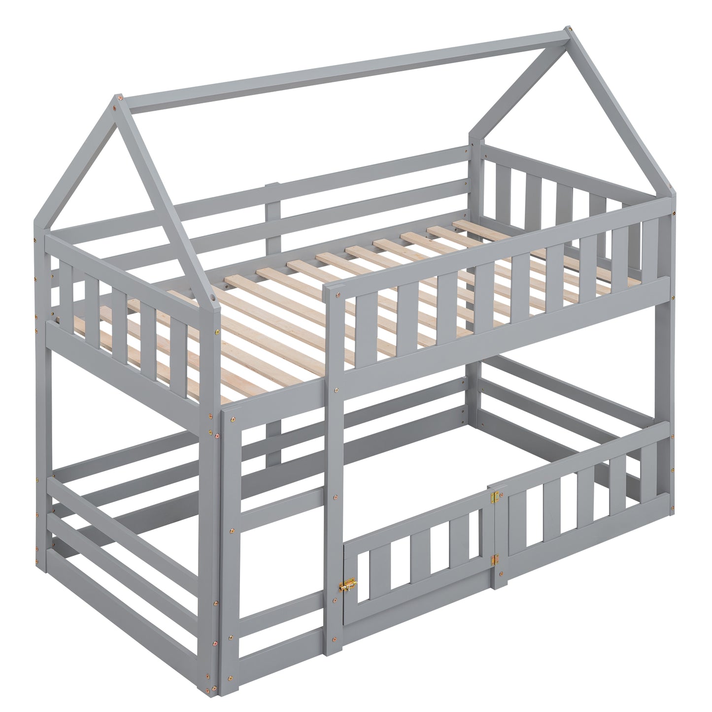 Twin over Twin House Bunk Bed with Fence and Door, Gray(Old SKU:WF313047AAE) image 9