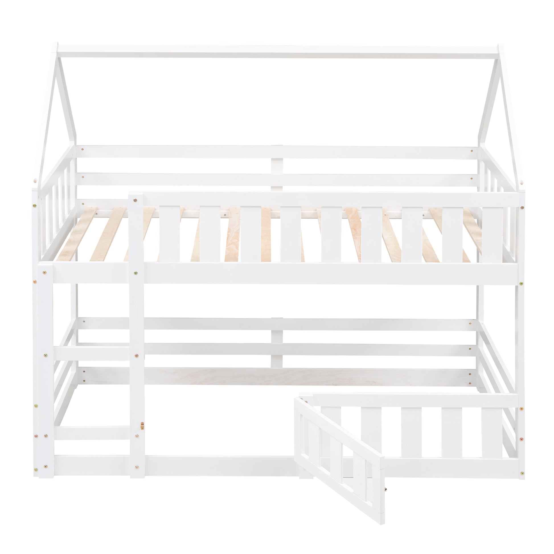 Twin over Twin House Bunk Bed with Fence and Door, White(Old SKU:WF313047AAK) image 10