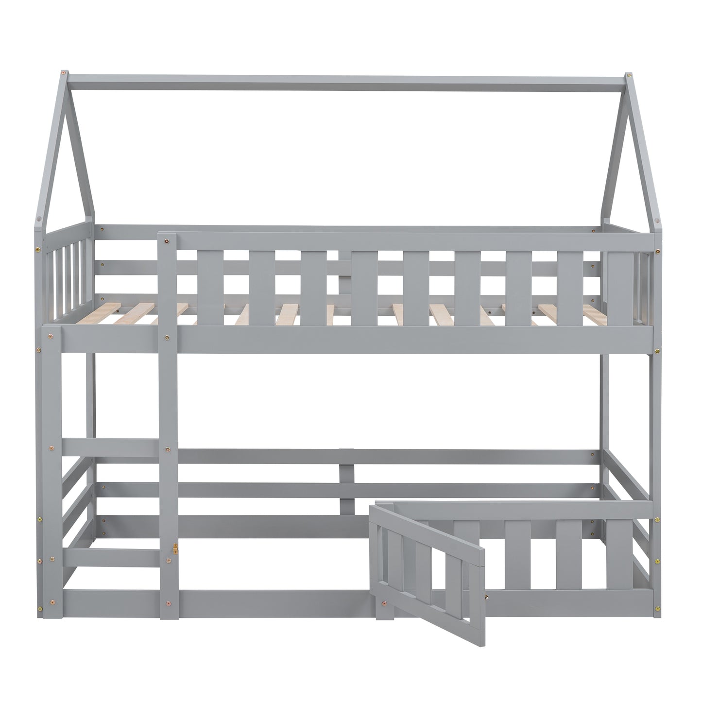 Twin over Twin House Bunk Bed with Fence and Door, Gray(Old SKU:WF313047AAE) image 8