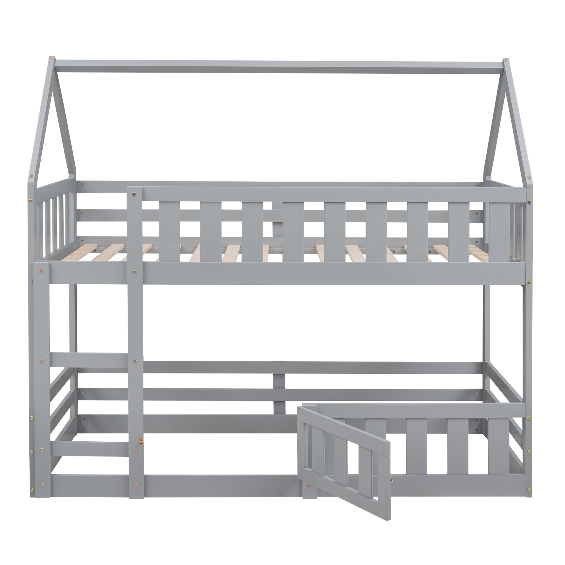 Twin over Twin House Bunk Bed with Fence and Door, Gray(Old SKU:WF313047AAE) image 8