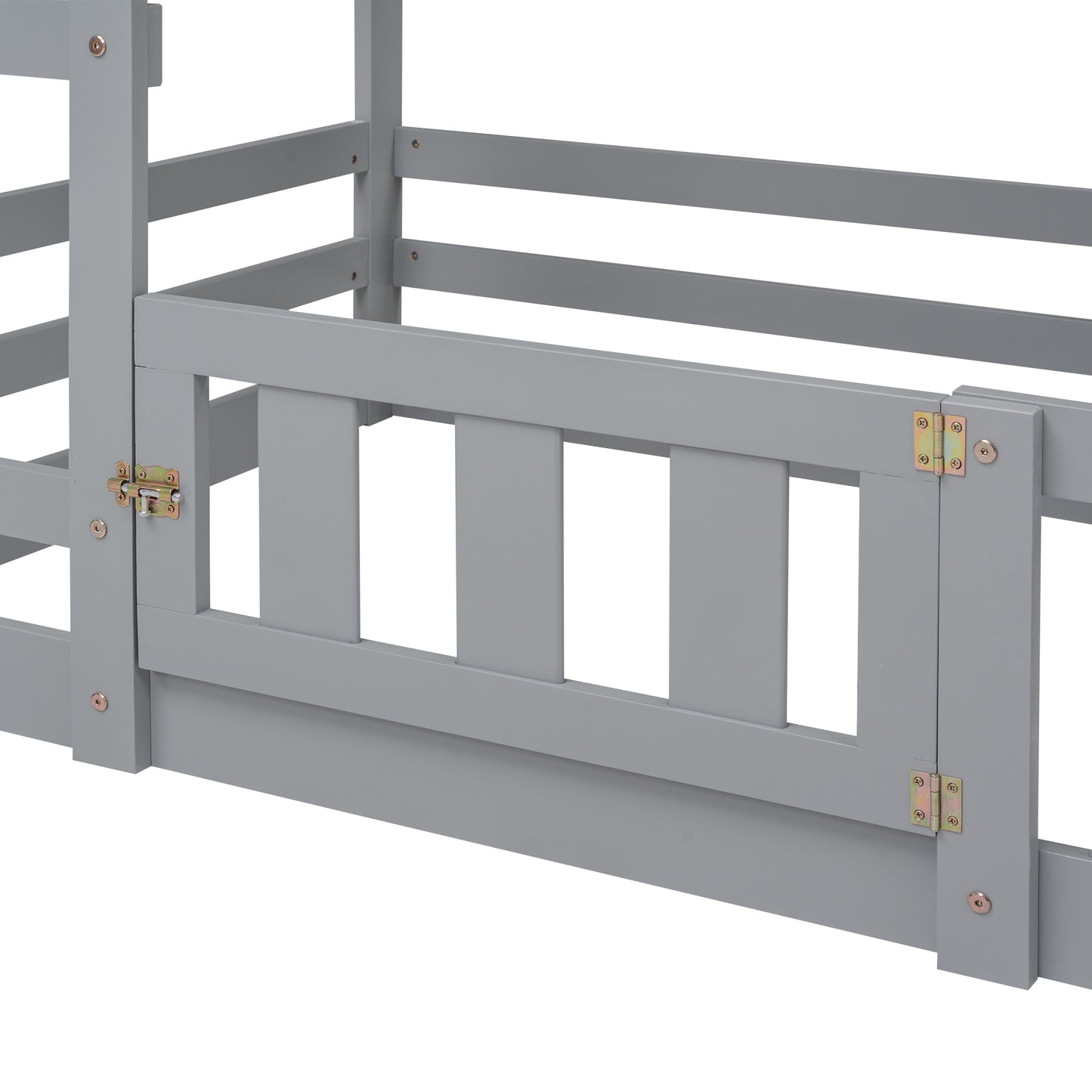 Twin over Twin House Bunk Bed with Fence and Door, Gray(Old SKU:WF313047AAE) image 10