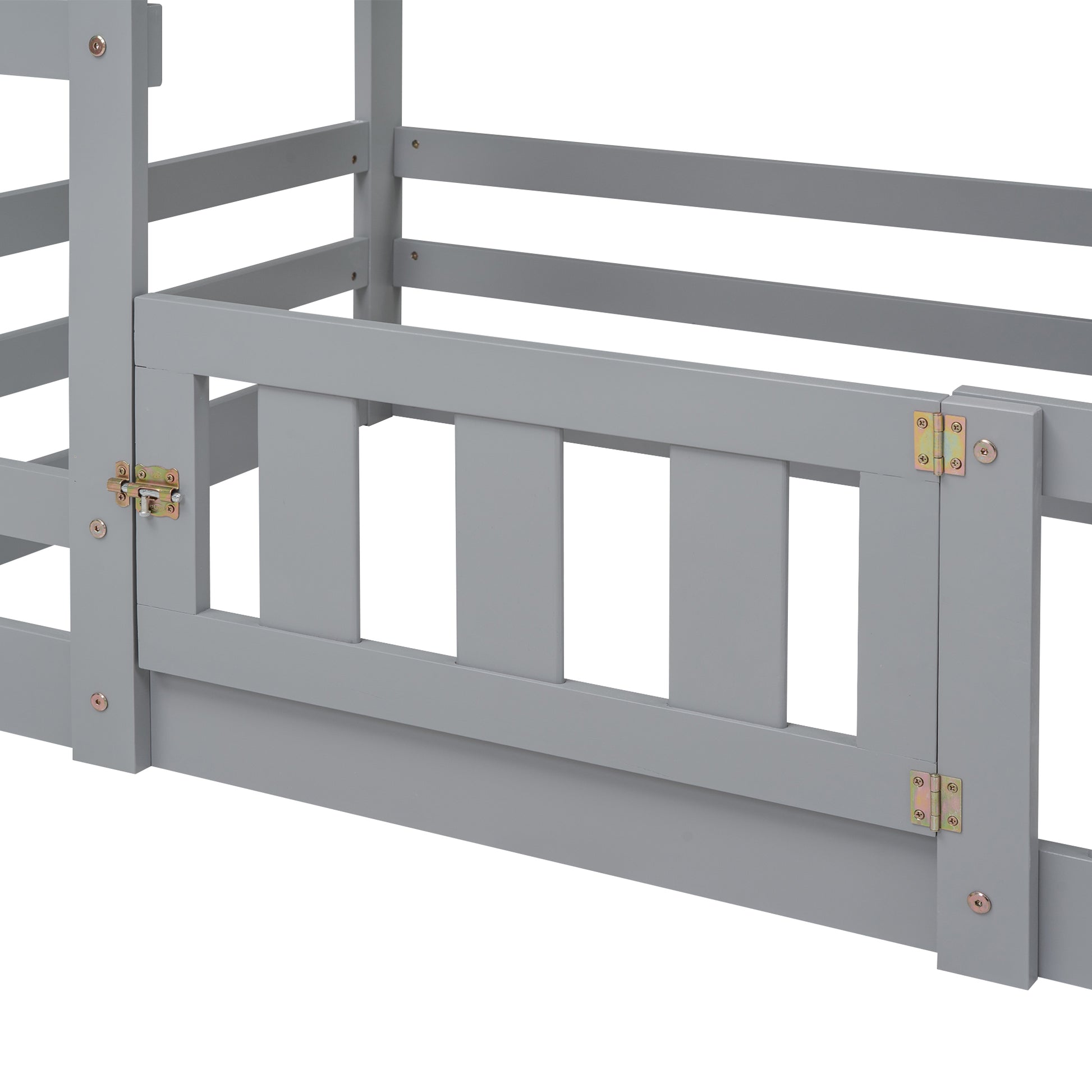 Twin over Twin House Bunk Bed with Fence and Door, Gray(Old SKU:WF313047AAE) image 10