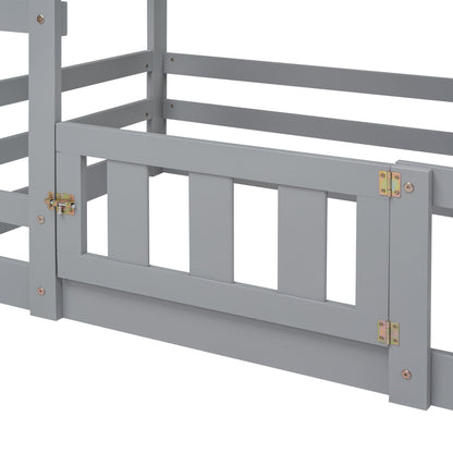 Twin over Twin House Bunk Bed with Fence and Door, Gray(Old SKU:WF313047AAE) image 10