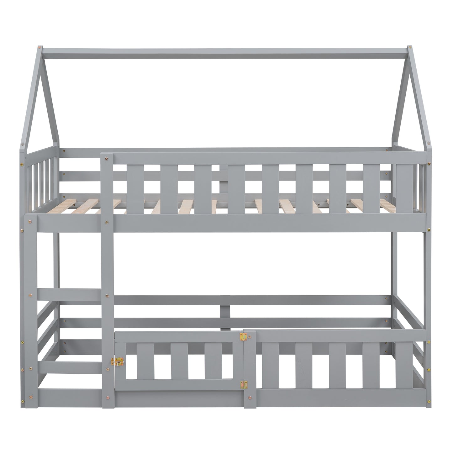 Twin over Twin House Bunk Bed with Fence and Door, Gray(Old SKU:WF313047AAE) image 7