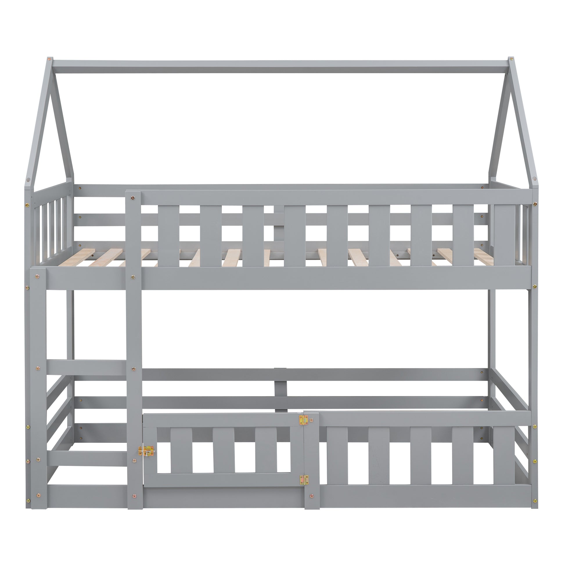 Twin over Twin House Bunk Bed with Fence and Door, Gray(Old SKU:WF313047AAE) image 7