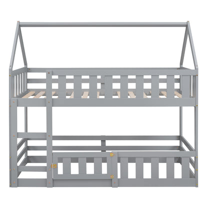 Twin over Twin House Bunk Bed with Fence and Door, Gray(Old SKU:WF313047AAE) image 7