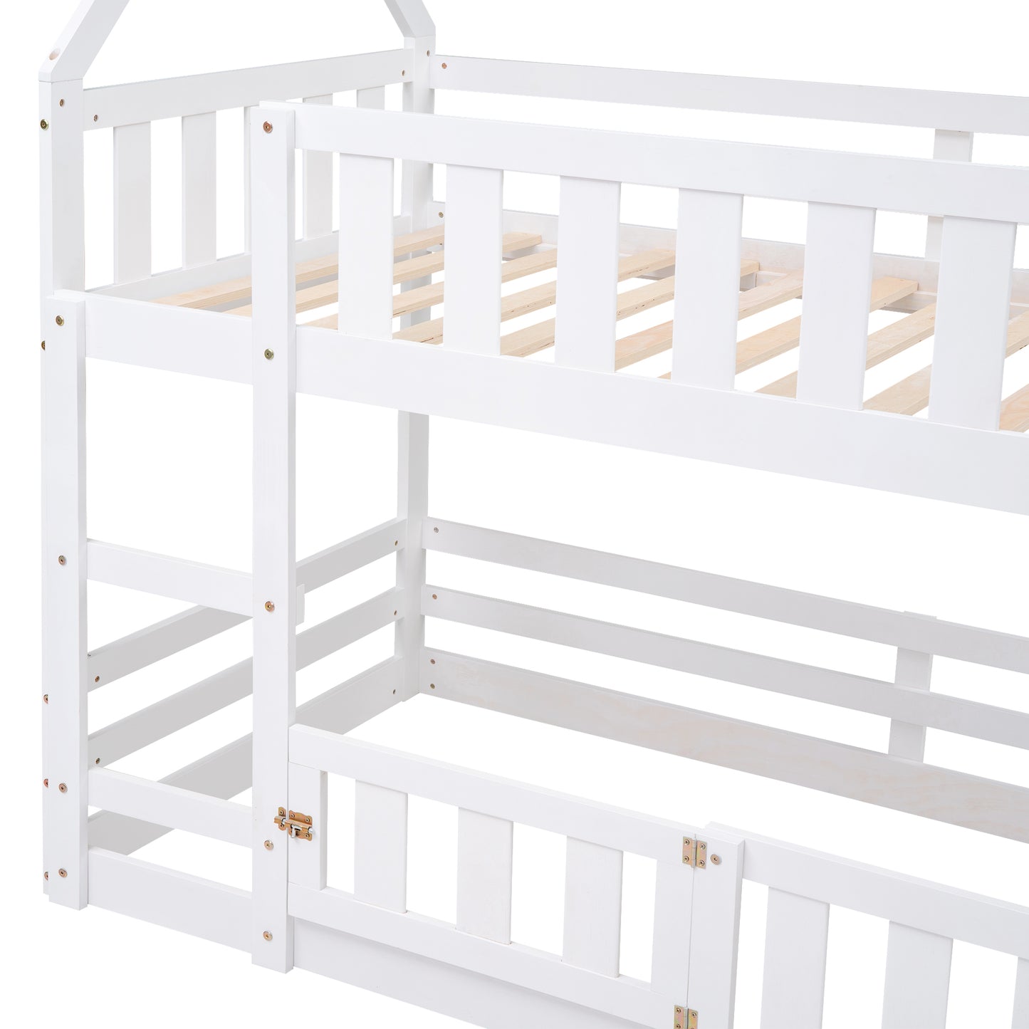 Twin over Twin House Bunk Bed with Fence and Door, White(Old SKU:WF313047AAK) image 8