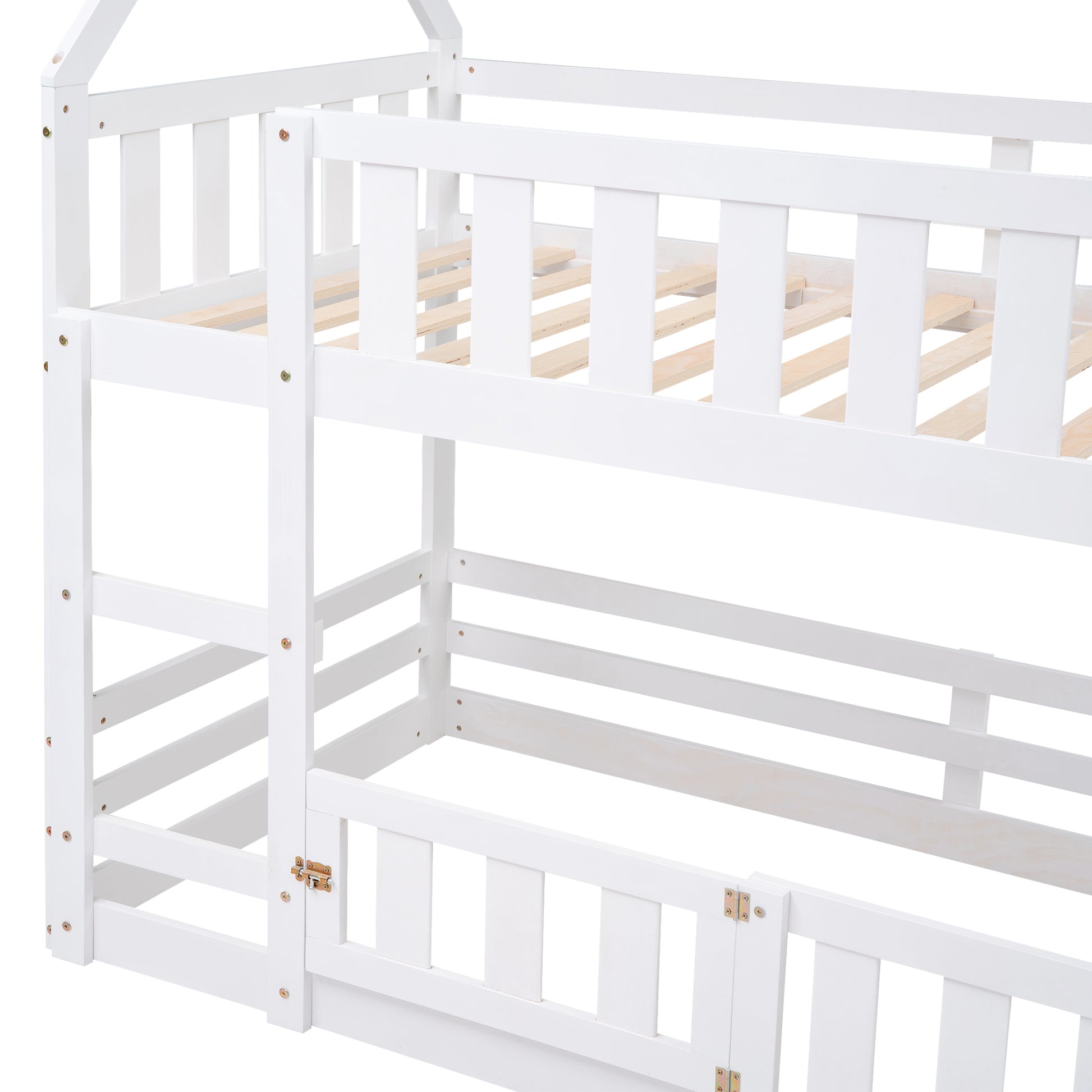 Twin over Twin House Bunk Bed with Fence and Door, White(Old SKU:WF313047AAK) image 8