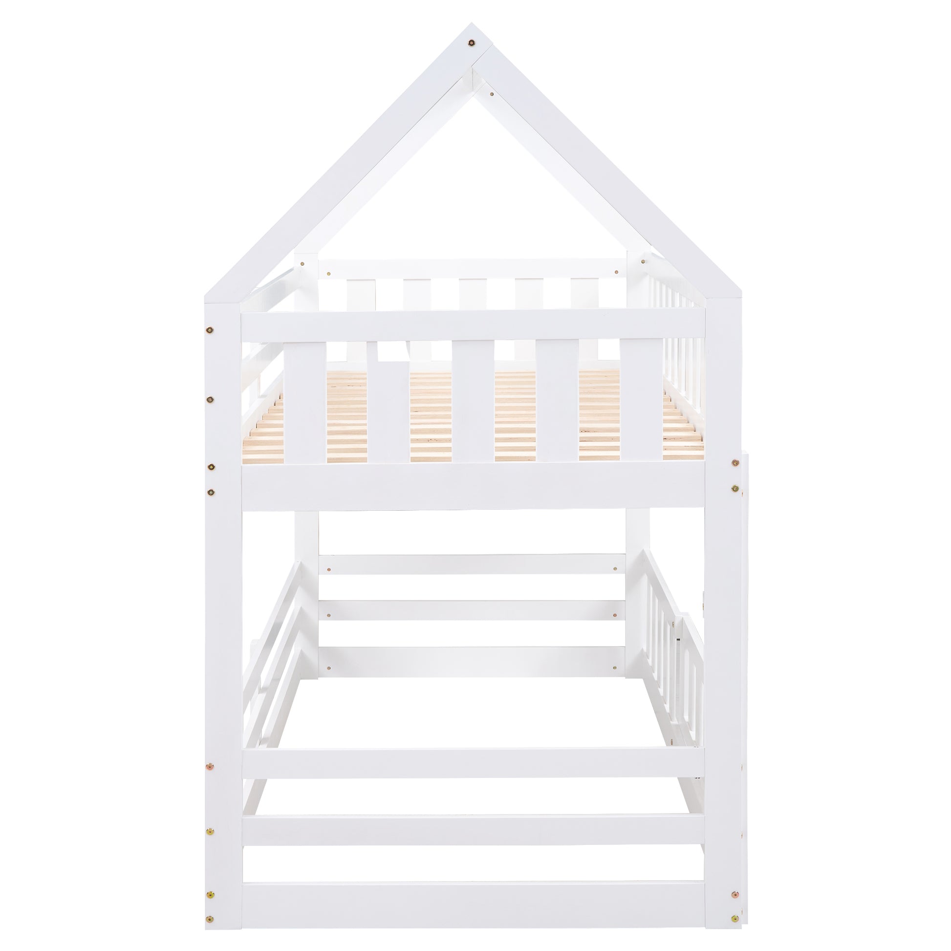 Twin over Twin House Bunk Bed with Fence and Door, White(Old SKU:WF313047AAK) image 12
