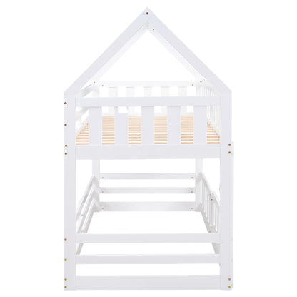 Twin over Twin House Bunk Bed with Fence and Door, White(Old SKU:WF313047AAK) image 12