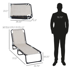 Folding Chaise Lounge Pool Chair, Patio Sun Tanning Chair, Outdoor Lounge Chair with 4-Position Reclining Back, Breathable Mesh Seat for Beach, Yard, Patio, Cream White