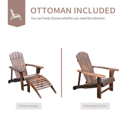Wooden Adirondack Chair Outdoor Patio Lounge Chair w/ Ottoman - Rustic Brown