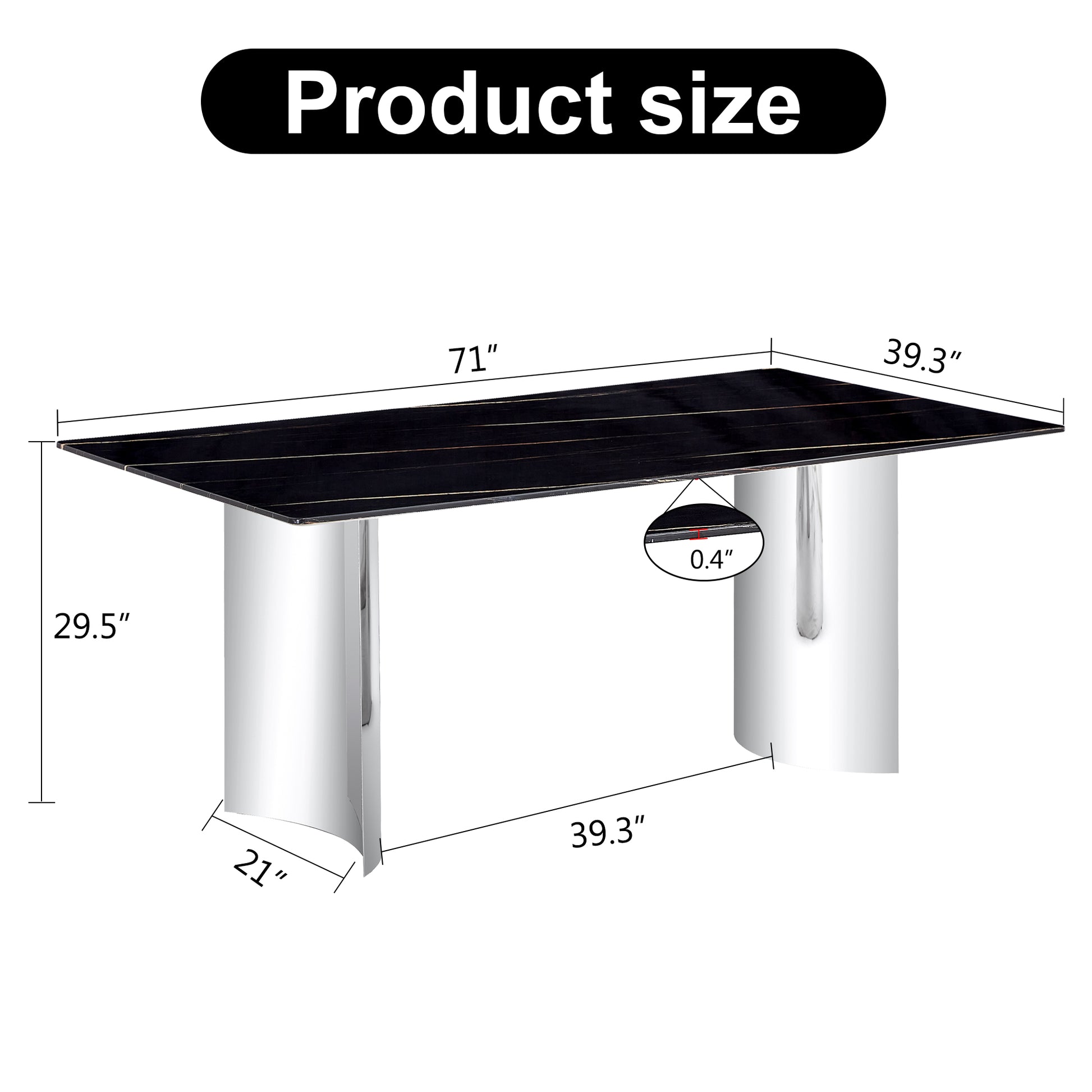 Modern minimalist dining table. The black imitation marble glass desktop is equipped with silver metal legs. Suitable for restaurants and living rooms 71 "* 39.3" * 29.5 "DT-69 image 4
