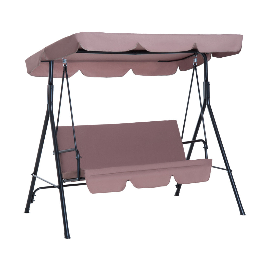 3-Seat Outdoor Patio Swing Chair with Removable Cushion, Steel Frame Stand and Adjustable Tilt Canopy for Patio, Garden, Poolside, Balcony, Backyard, Brown