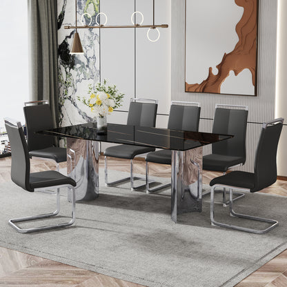 Modern minimalist dining table. The black imitation marble glass desktop is equipped with silver metal legs. Suitable for restaurants and living rooms 71 "* 39.3" * 29.5 "DT-69 image 7