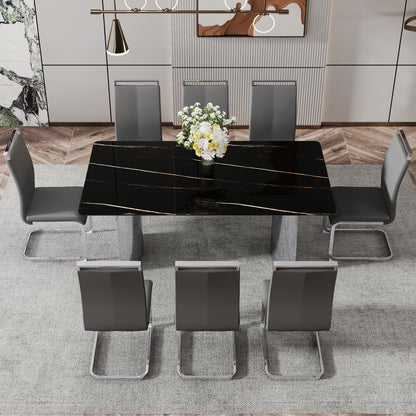 Modern minimalist dining table. The black imitation marble glass desktop is equipped with silver metal legs. Suitable for restaurants and living rooms 71 "* 39.3" * 29.5 "DT-69 image 10