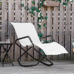Rocking Sun Lounger, Chaise Lounge Rocker for Sunbathing, Sun Tanning, Foldable, Portable Outdoor Patio Chair, White