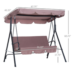 3-Seat Outdoor Patio Swing Chair with Removable Cushion, Steel Frame Stand and Adjustable Tilt Canopy for Patio, Garden, Poolside, Balcony, Backyard, Brown