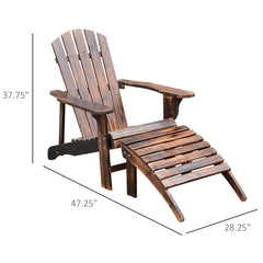 Wooden Adirondack Chair Outdoor Patio Lounge Chair w/ Ottoman - Rustic Brown