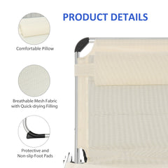 Foldable Outdoor Chaise Lounge Chair, 5-Level Reclining Camping Tanning Chair with Aluminum Frame, Padding, and Headrest for Beach, Yard, Patio, Pool, White