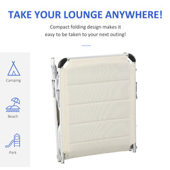 Foldable Outdoor Chaise Lounge Chair, 5-Level Reclining Camping Tanning Chair with Aluminum Frame, Padding, and Headrest for Beach, Yard, Patio, Pool, White