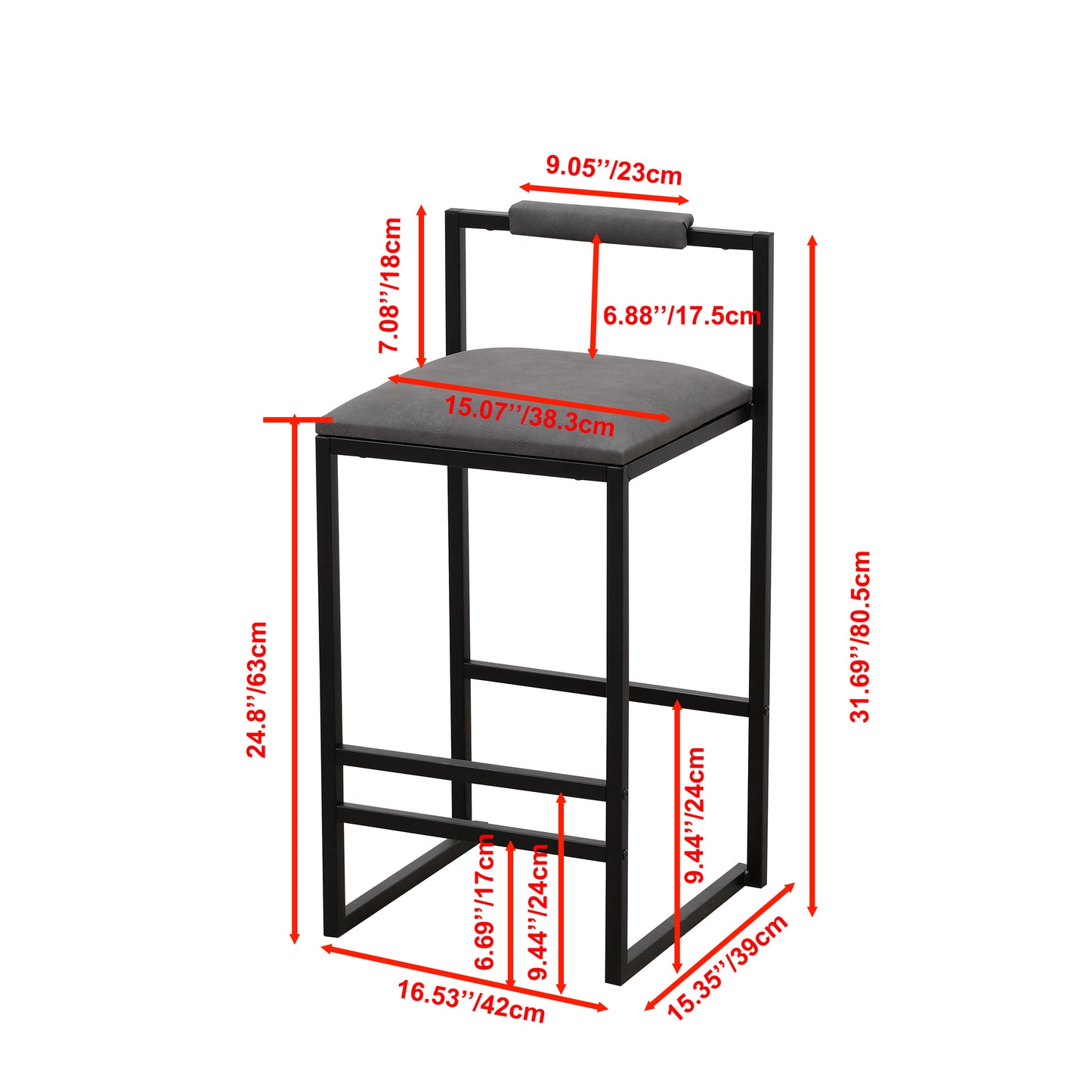 Set of 2 Counter Height Barstools Kitchen Island Stools with Back Modern Armless Metal Legs & PU Gray Upholstered Chairs (Gray with Back) image 7
