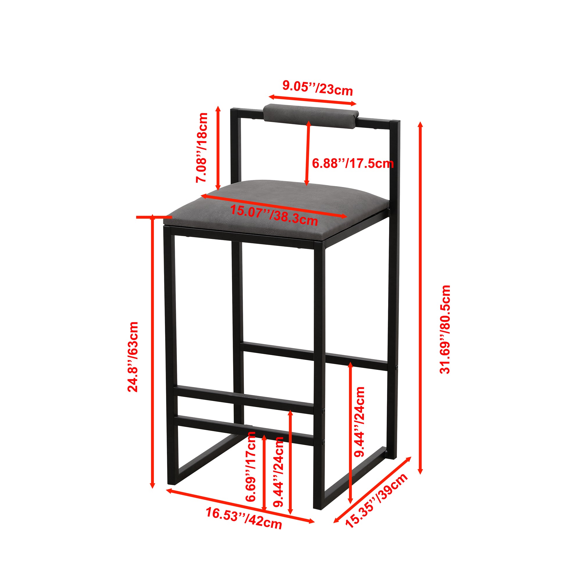 Set of 2 Counter Height Barstools Kitchen Island Stools with Back Modern Armless Metal Legs & PU Gray Upholstered Chairs (Gray with Back) image 7