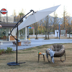 10ft Solar LED Offset Hanging Market Patio Umbrella  ( khaki )(No Base)