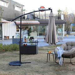 10ft Solar LED Offset Hanging Market Patio Umbrella  ( khaki )(No Base)