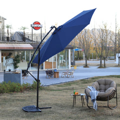 10ft Solar LED Offset Hanging Market Patio Umbrella  (Navy blue )(No Base)
