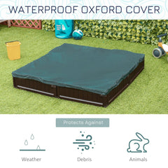 Kids Outdoor Sandbox with Cover Garden Bed, Easy Assembly Children's Play Station for Backyard, Brown, 48.5" x 48.5" x 8.25"