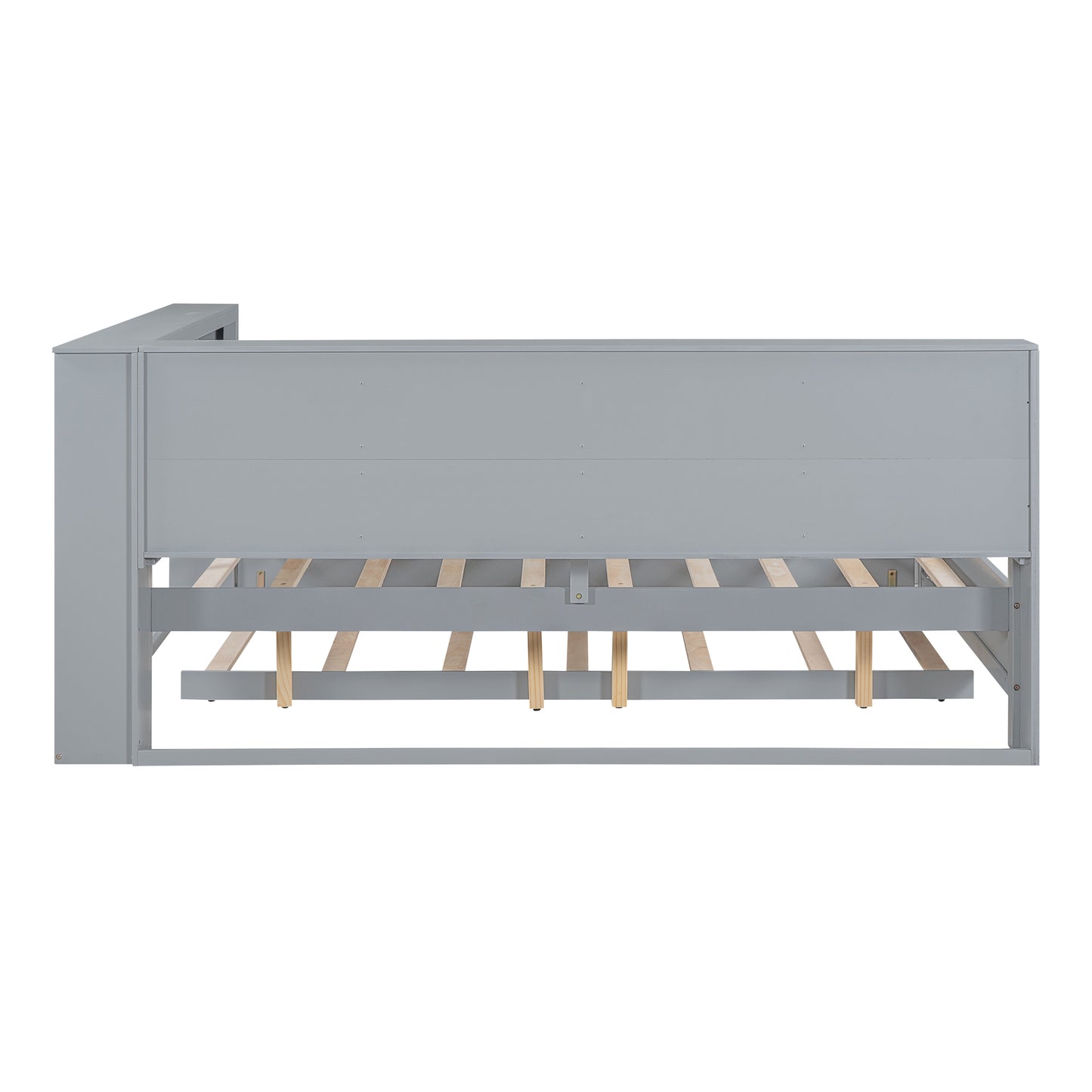 Wooden Full Size DayBed with Twin Size Trundle, DayBed with Storage Shelf and USB Charging Ports,Grey(Old SKU: HL000075AAE) image 12
