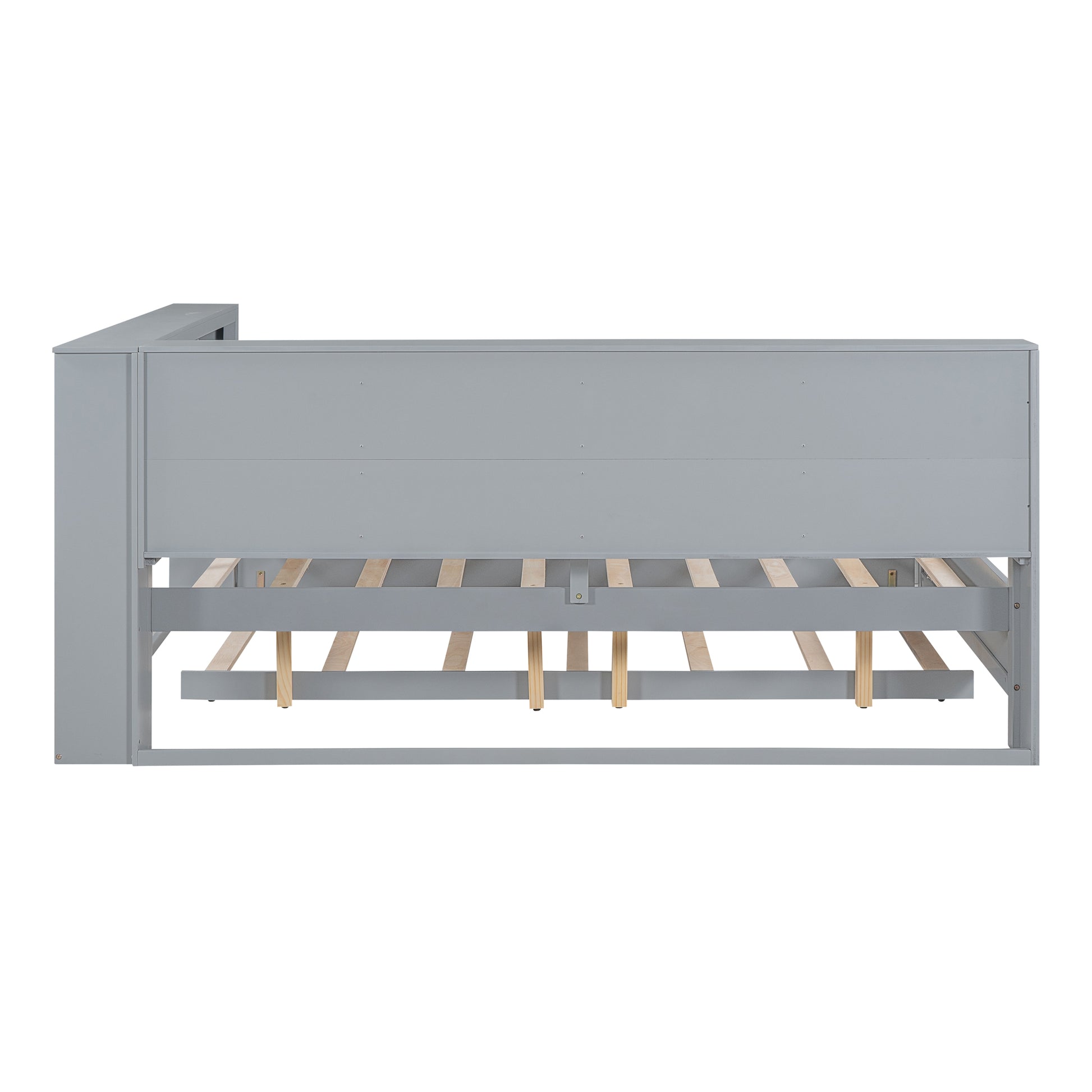 Wooden Full Size DayBed with Twin Size Trundle, DayBed with Storage Shelf and USB Charging Ports,Grey(Old SKU: HL000075AAE) image 12