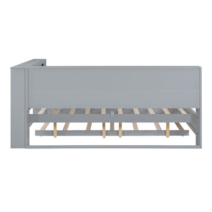 Wooden Full Size DayBed with Twin Size Trundle, DayBed with Storage Shelf and USB Charging Ports,Grey(Old SKU: HL000075AAE) image 12