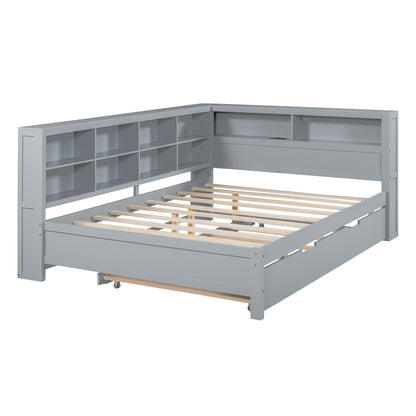 Wooden Full Size DayBed with Twin Size Trundle, DayBed with Storage Shelf and USB Charging Ports,Grey(Old SKU: HL000075AAE) image 9