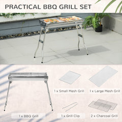 Portable Charcoal Grill, Stainless Steel Folding Outdoor BBQ Grill for Backyard Cooking, Camping, Picnic, Party, Tailgating and Travel with Pan, Grill Rack, Shelves, Hooks