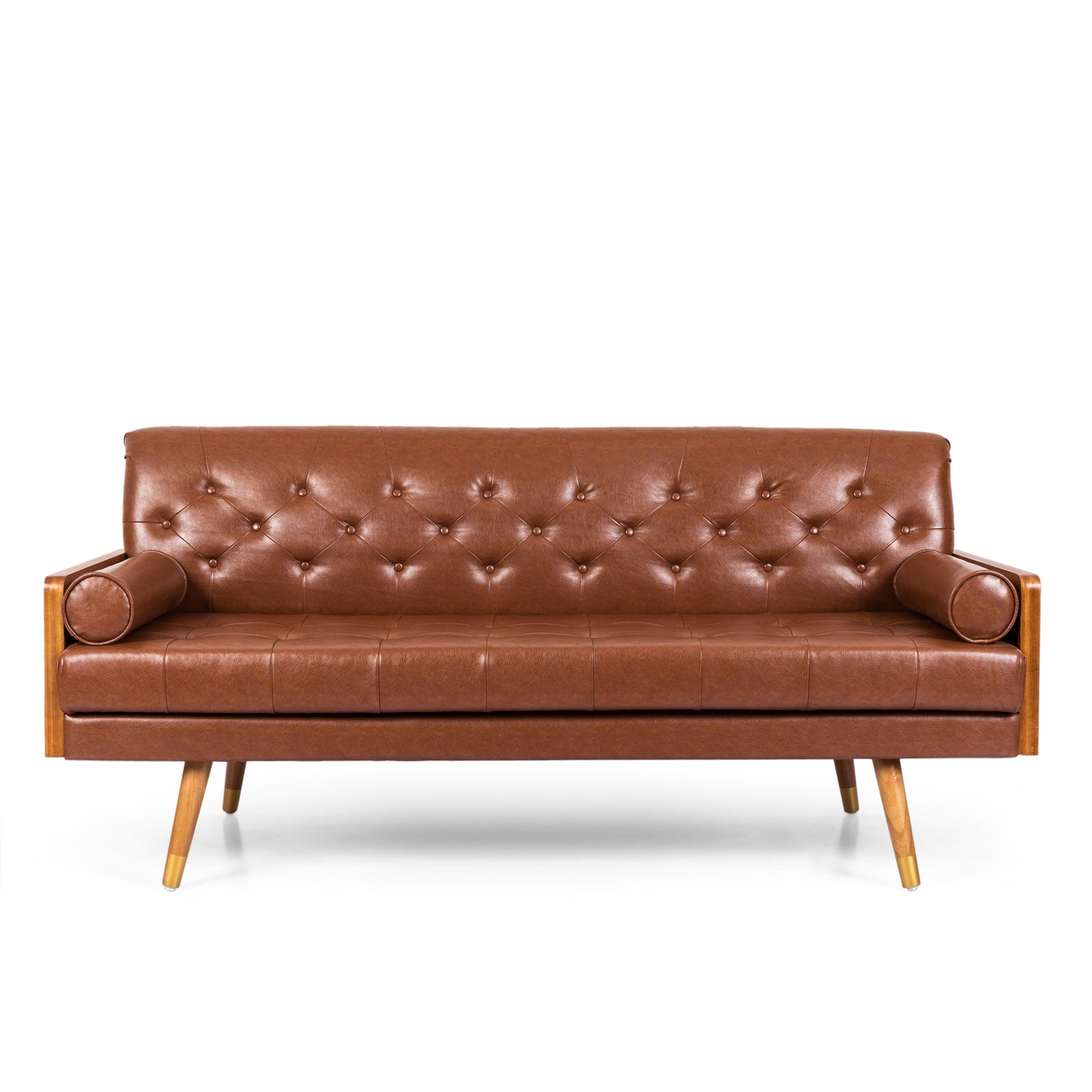 Adelaide Mid-Century Modern Tufted Sofa with Rolled Accent Pillows image 3