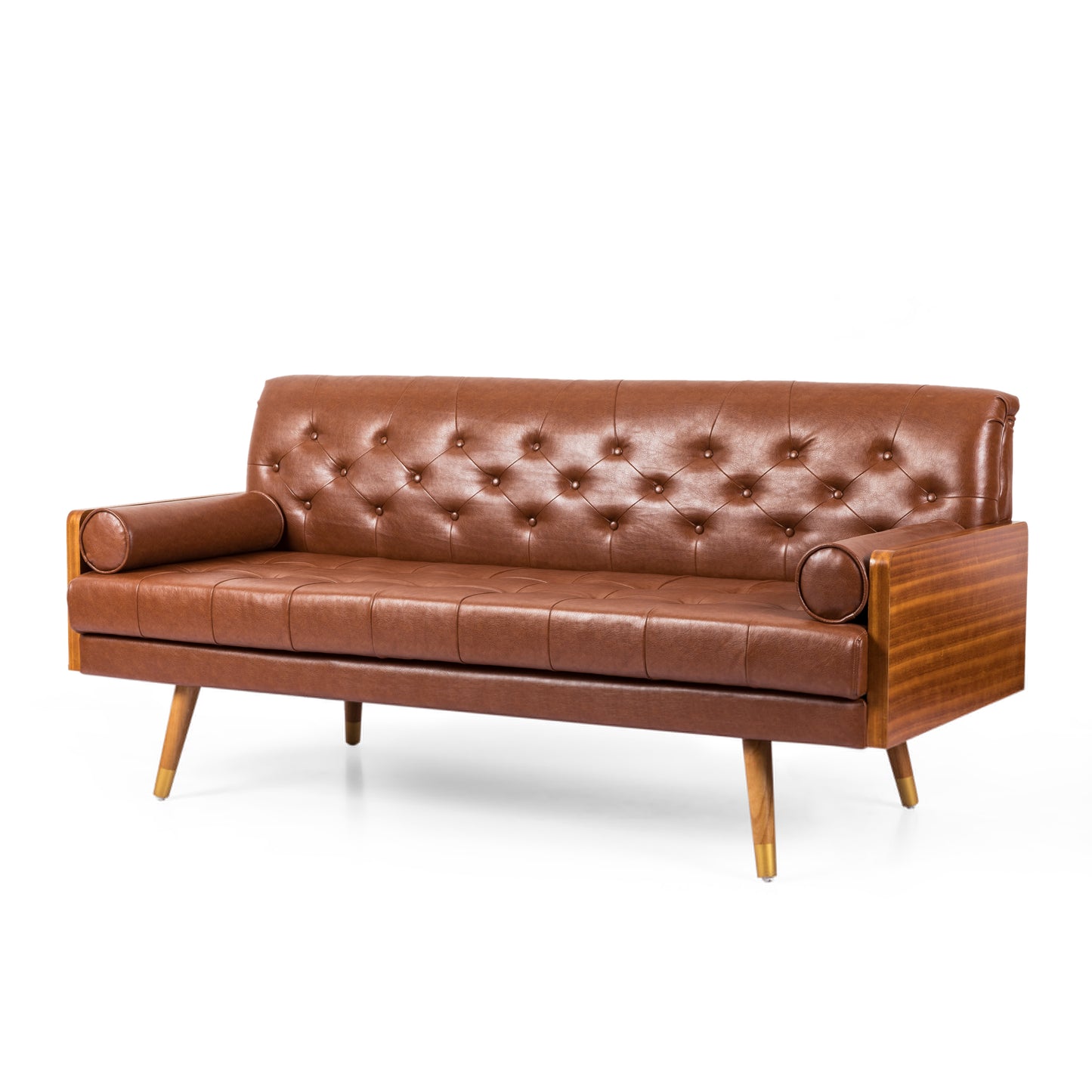 Adelaide Mid-Century Modern Tufted Sofa with Rolled Accent Pillows image 5
