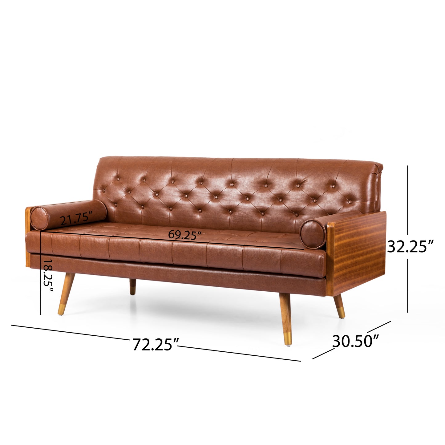 Adelaide Mid-Century Modern Tufted Sofa with Rolled Accent Pillows image 4
