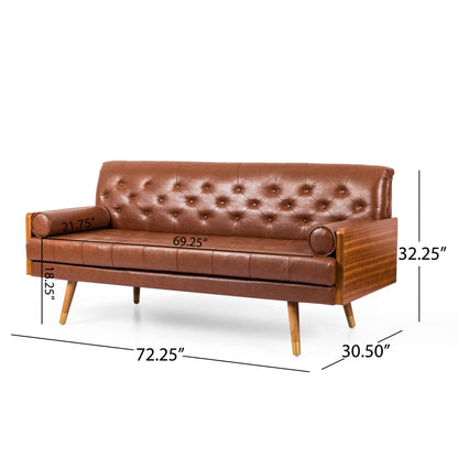 Adelaide Mid-Century Modern Tufted Sofa with Rolled Accent Pillows image 4