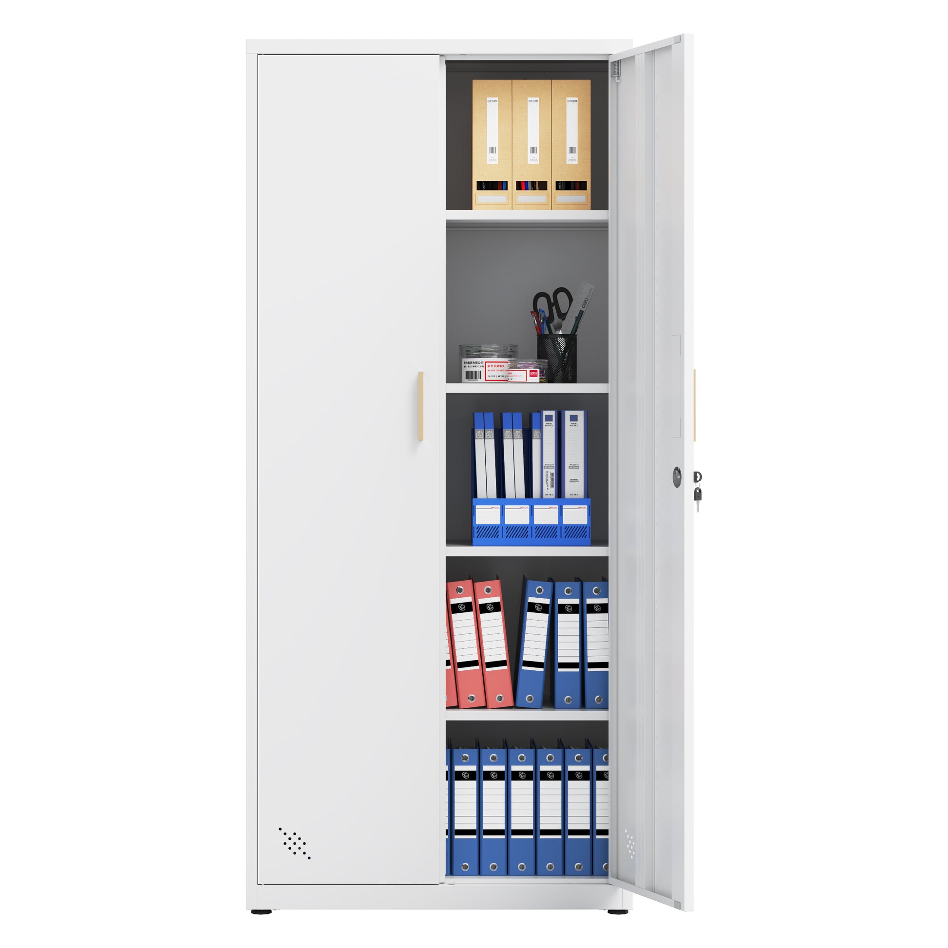 High Storage Cabinet with 2 Doors and 4 Partitions to Separate 5 Storage Spaces, Home/ Office Design image 1
