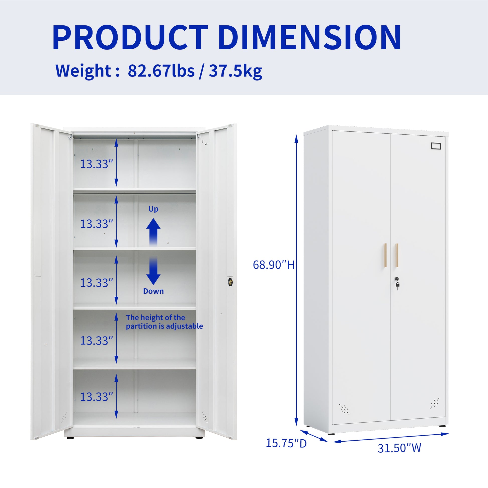 High Storage Cabinet with 2 Doors and 4 Partitions to Separate 5 Storage Spaces, Home/ Office Design image 2