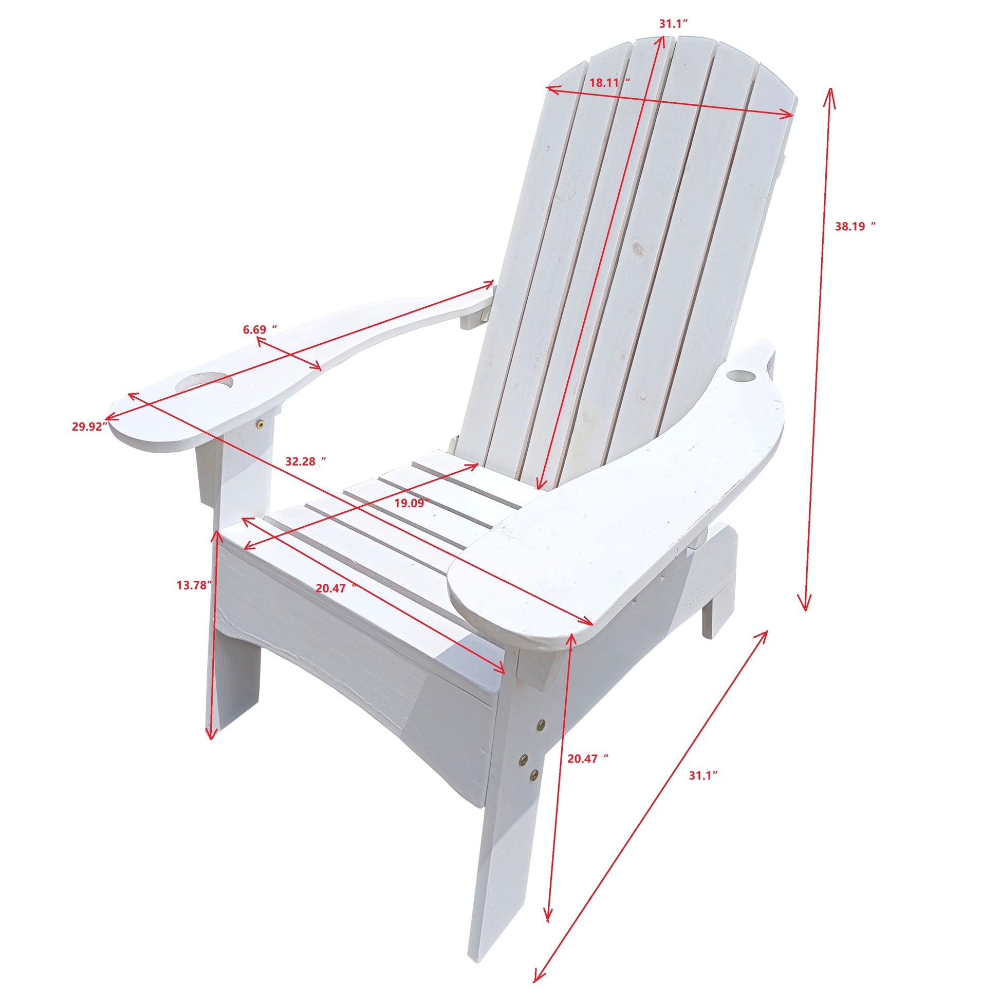 Outdoor or indoor Wood Adirondack chair with an hole to hold umbrella on the arm,white image 7