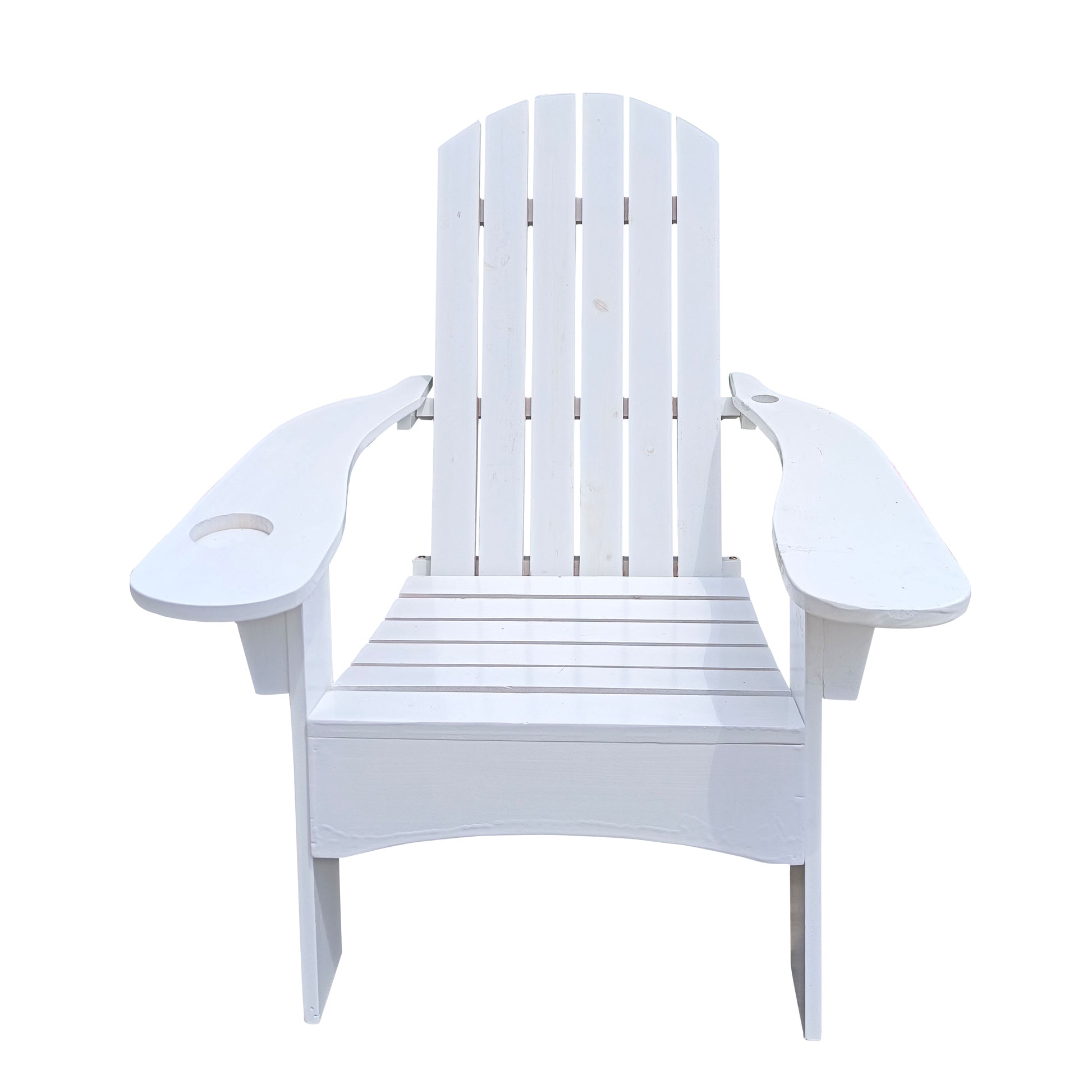 Outdoor or indoor Wood Adirondack chair with an hole to hold umbrella on the arm,white image 5