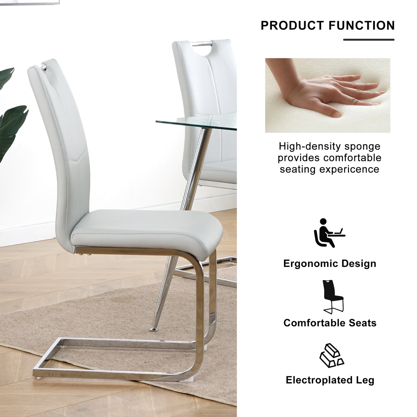 Modern Dining Chairs with Faux Leather Padded Seat Dining Living Room Chairs Upholstered Chair with Chrome Metal Legs Design for Kitchen, Living, Bedroom, Dining Room Side Chairs Set of 4 image 10