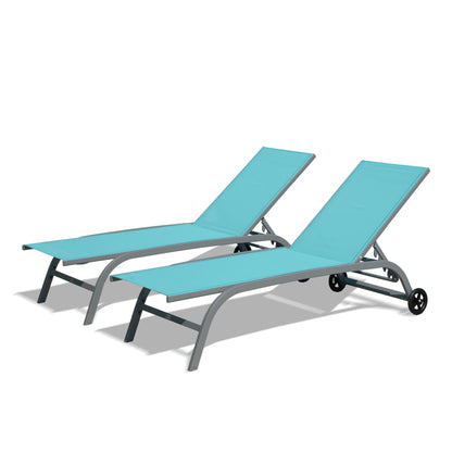 Chaise Lounge Outdoor Set of 2, Lounge Chairs for Outside with Wheels, Outdoor Lounge Chairs with 5 Adjustable Position, Pool Lounge Chairs for Patio,Beach,Poolside(Lake Blue,2 Lounge Chairs) image 1