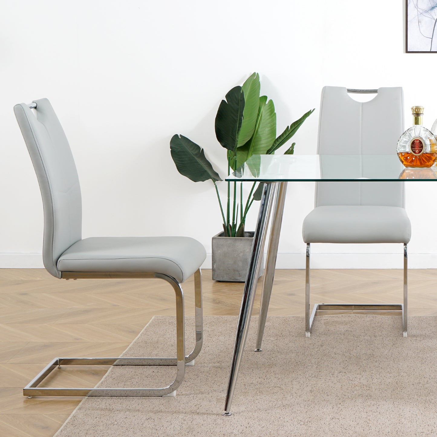 Modern Dining Chairs with Faux Leather Padded Seat Dining Living Room Chairs Upholstered Chair with Chrome Metal Legs Design for Kitchen, Living, Bedroom, Dining Room Side Chairs Set of 4 image 6