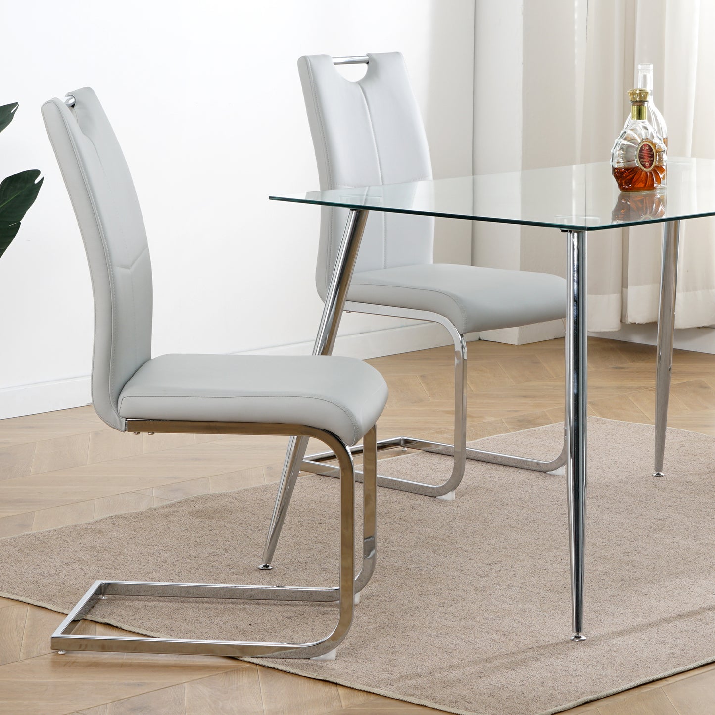 Modern Dining Chairs with Faux Leather Padded Seat Dining Living Room Chairs Upholstered Chair with Chrome Metal Legs Design for Kitchen, Living, Bedroom, Dining Room Side Chairs Set of 2 image 4