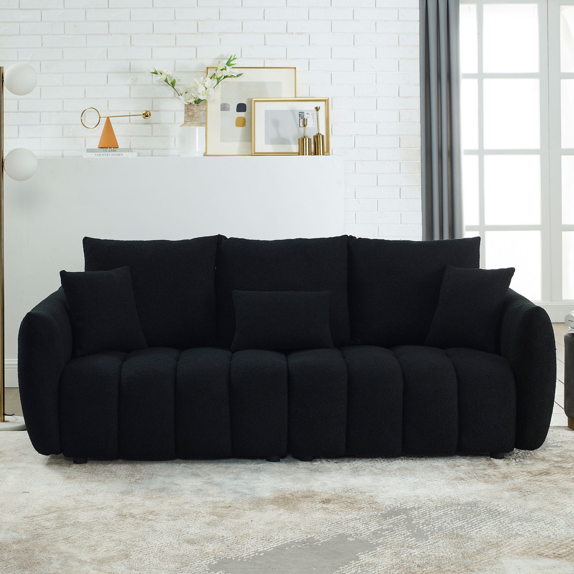 [video]MH 79.5" Premium Teddy fabric Sofa with 3 Back Pillows and 3 back Cushions Solid Wood Frame 3-Seater Sofa, Oversized Upholstered Chair for Living Room, Bedroom, Apartment and Office image 2