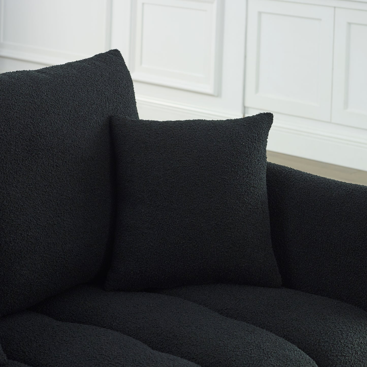 [video]MH 79.5" Premium Teddy fabric Sofa with 3 Back Pillows and 3 back Cushions Solid Wood Frame 3-Seater Sofa, Oversized Upholstered Chair for Living Room, Bedroom, Apartment and Office image 7